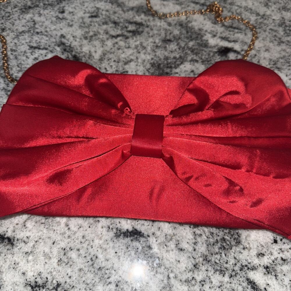 Elegant Red Satin Bow Clutch – Evening / Formal Purse - Picture 3 of 7